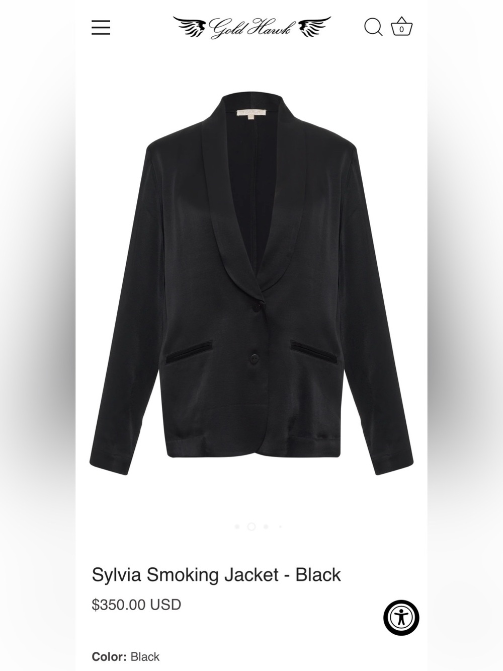 Gold Hawk Sylvia Smoking Jacket Black Silk Blend Blazer NWOT Size Small